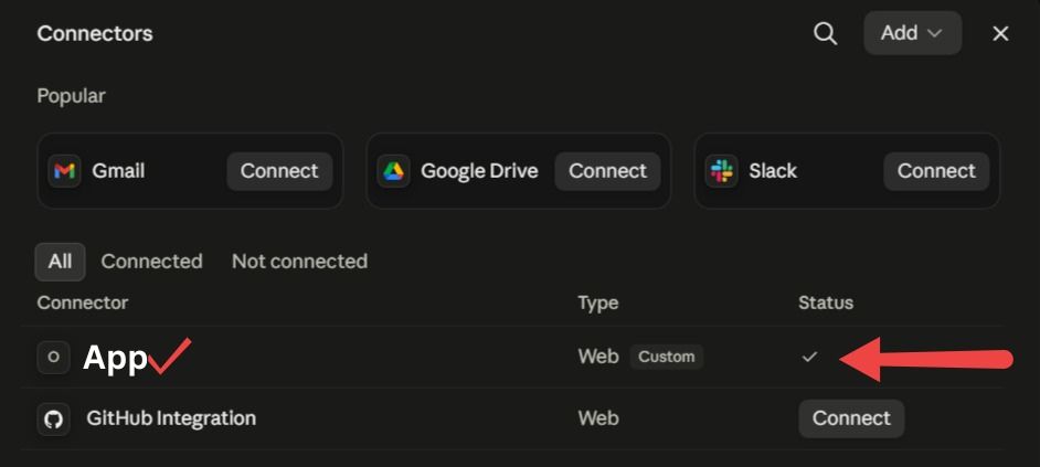 Claude showing Ozem connector enabled